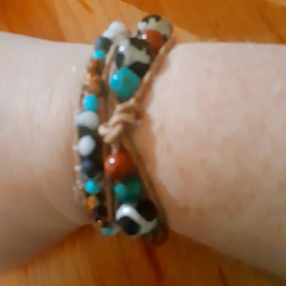 Handmade leather wrap beaded bracelet